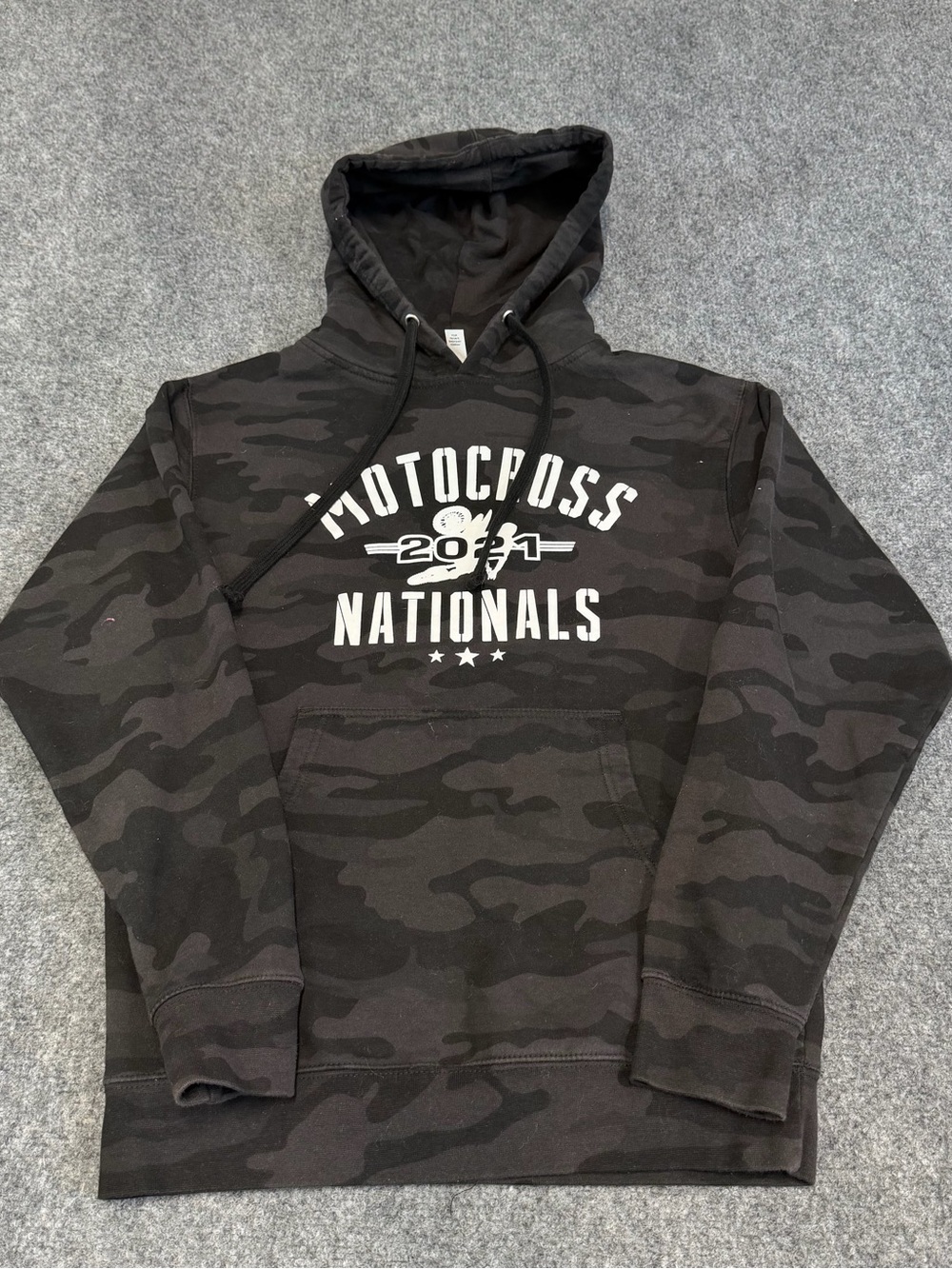 Black Camouflage Pullover Hoodie with 'Motocross Nationals' Print